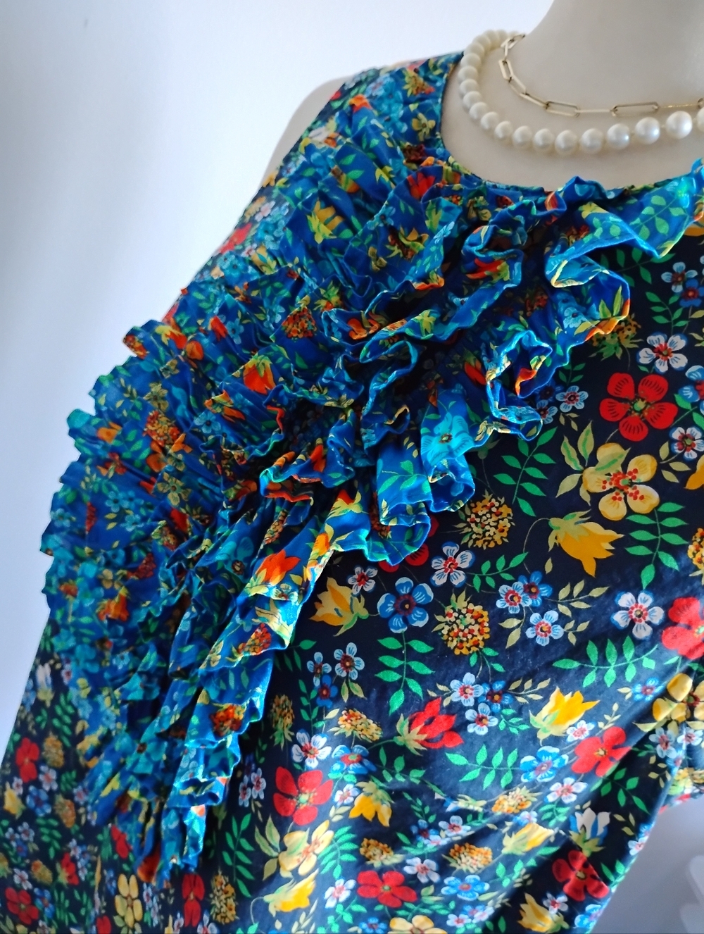 J. Crew Liberty Art Fabric Edenham Ruffle Blouse Navy Blue Floral Colorful Sz 4 - Picture 8 of 15